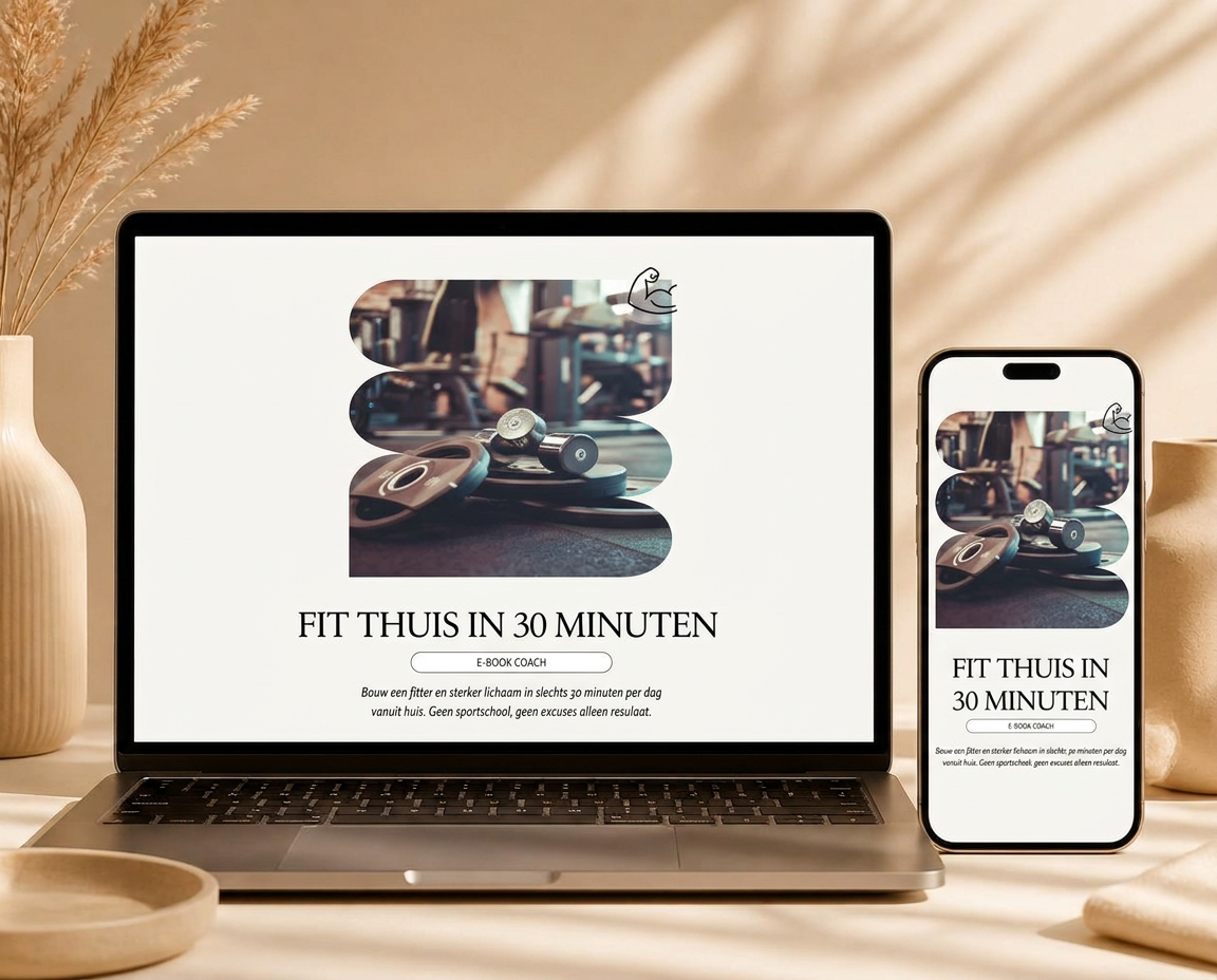 Laptop en telefoon met de 30 Dagen Fit Thuis Challenge